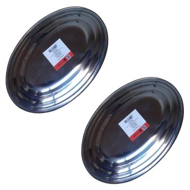 Imagem de Kit 2 Travessa Bandeja Restaurante Oval Inox 30 Cm Porção