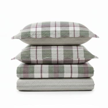 Imagem de Kit Cobre Leito Colcha Magnus Solteiro 2 Peças Dupla Face Estampado Geométrico - Verde - 100% Poliéster