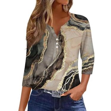 Imagem de Blusas de verão COTECRAM, blusas de manga 3/4, com botão, camisetas co