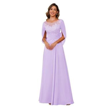 Imagem de Vestido RUMUGUYA Lilás Chiffon Mãe da Noiva A Line US6
