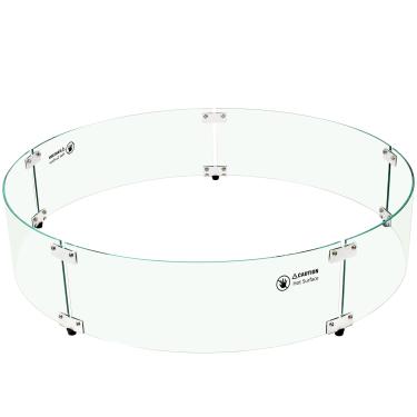 Imagem de Pariplus Protetor de vento redondo para fogueira de 83,8 cm x 83,8 cm x 17,8 cm - Protetor de vento de vidro durável para fogueira com suportes de canto de alumínio para fogueira ao ar livre ou mesa