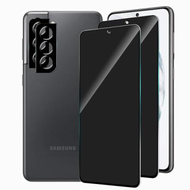 Imagem de Pacote com 2 protetores de tela de privacidade para Samsung Galaxy S21 5G com 2 protetores de lente de câmera, cobertura total, película de vidro temperado anti-espião, dureza 9H, fácil de instalar