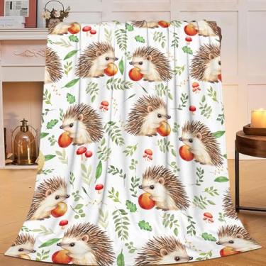 Imagem de Cobertor de ouriço fofo animal cobertor de flanela para decoração aconchegante de lã felpuda quente macia leve presentes para amantes de ouriços mulheres homens meninas meninos sofá 127 cm x 101 cm