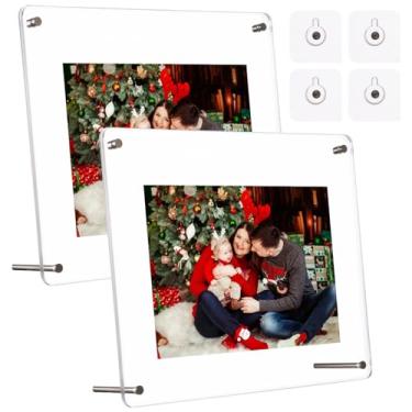 Imagem de Molduras flutuantes transparentes sem moldura, suportes para fotos de cubo de acrílico de 2 peças, 28 x 24 cm para fotos de 20 x 25 cm, montável em mesa e parede