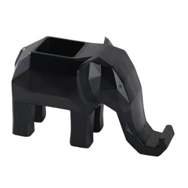 Imagem de Generic Porta-lápis de mesa com estatueta geométrica de elefante, suporte moderno para celular, estátua decorativa para estante de livros ou prateleira de, Preto