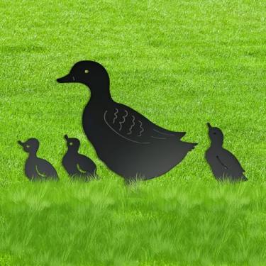 Imagem de Decoração de jardim de metal para exterior, estátuas de silhueta preta, presentes para enfeites de quintal, gramado, pátio, caminho, decoração de jardim ao ar livre, ornamentos de gramado (pato)