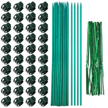 Imagem de 40 clipes de plantas e 20 peças de estacas de bambu de jardim para orquídea de tomate com 20 peças de laços metálicos, suporte de caule de plantas para plantas de videira internas e externas