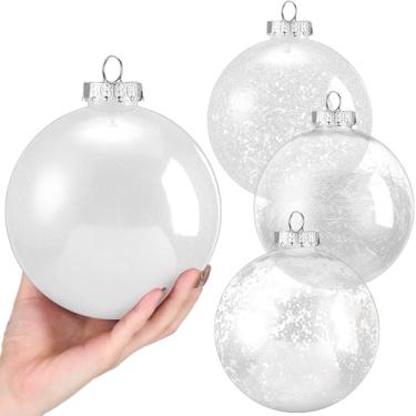 Imagem de Shappy 4 peças de enfeites de bola de Natal de plástico transparente grande de 15 cm bolas de decoração de Natal bolas de enfeites de bolas de bolas com enchimento delicado para decoração de árvore de