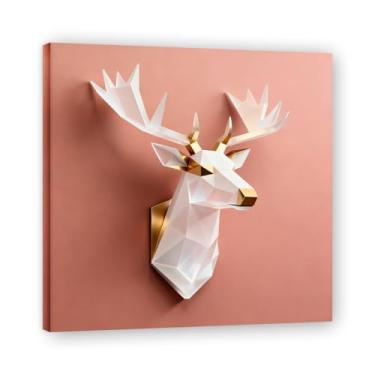 Imagem de Moldura interna. Arte moderna de presente de Natal, arte geométrica de árvore rosa empoeirada e dourada, tela emoldurada pronta para pendurar para uma casa de férias elegante. A08. 40 x 40 cm - 15,7 x