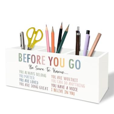 Imagem de TFKFJLF Porta-lápis de madeira inspirador, presentes inspiradores para mulheres, suporte de pincel de maquiagem positivo motivacional de madeira organizador para sala de aula, escola, dormitório