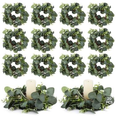 Imagem de Guirlandas de vela de casamento, 20 peças de guirlandas artificiais de folhas de eucalipto para verão, primavera e todas as estações, folhas verdes de eucalipto para decoração de casa, decoração