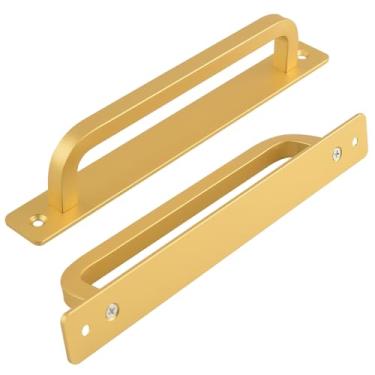 Imagem de funifiti Pacote com 5 puxadores de porta de tela deslizante dourados, puxadores de armário modernos, puxadores de armário de banheiro de 20 cm de comprimento, puxadores com placa traseira, puxadores