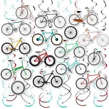Imagem de 30 peças coloridas para pendurar em bicicleta redemoinhos decorações de festa com tema de bicicleta serpentinas de teto bicicleta aventura esportes passeio de bicicleta decoração de festa para