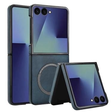 Imagem de XKchatpt Capa magnética para Samsung Galaxy Z Flip 7 compatível com carregamento sem fio, capa rígida fina à prova de choque de couro PU para Samsung Galaxy Z Flip 7 (azul)