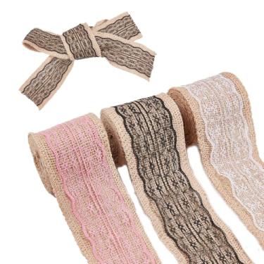 Imagem de letsinstyle 3 peças de rolo de fita de juta de juta de 6 cm x 199 cm, acabamento rústico de serapilheira, rolo de tecido de juta natural para decoração de árvore de guirlanda de arco grande, decoração