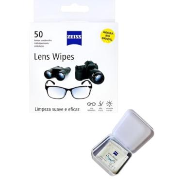 Imagem de Kit Lens Wipes Zeiss Lenços de Limpeza de Óculos Lens Wipes 50 pré umedecidos com Case Latinha Exclusivo Novidade