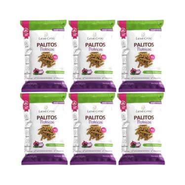 Imagem de Kit com 6 Pacotes de Biscoitos Salgados Palitos Proteicos Sem Glúten Sabor Cebola e Orégano de 50g cada - Leve Croc