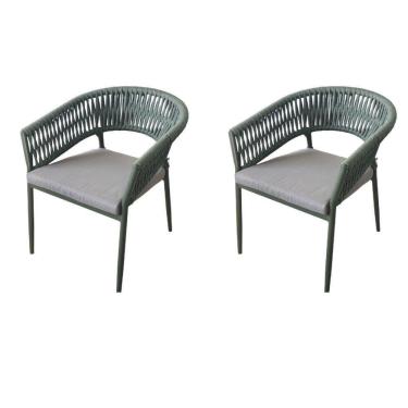 Imagem de Kit 2 Cadeiras Ravello Caraíva Fratini Encosto Corda Náutica Assento Acquablock Base Alumínio Verde