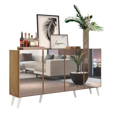 Imagem de Aparador Buffet 4 Portas com Espelho E Pés Rustic/branco