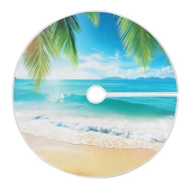 Imagem de Blueangle Saia de árvore de Natal com palmeira de praia marítima de 120 cm - poliéster macio e resistente a rugas, decoração de férias para festas de Natal, árvore festiva e decoração de casa (23)