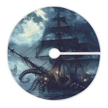 Imagem de Blueangle Saia de árvore de Natal para navio pirata de 90 cm - poliéster macio e resistente a rugas, decoração de férias para festas de Natal, árvore festiva e decoração de casa (312)