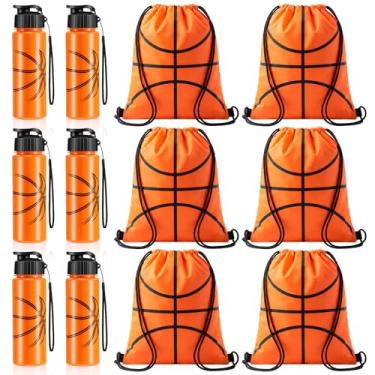 Imagem de Olgaa 12 peças de lembrancinhas de festa de basquete incluem 6 garrafas de água de 590 ml, 6 peças, bolsa com cordão, garrafas de bebida reutilizáveis com tema esportivo, acessórios a granel para