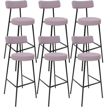 Imagem de Kit 06 Banquetas Altas Cozinha Bar Sala De Jantar Em Aço Milão L02 Suede Rosê - Lyam Decor