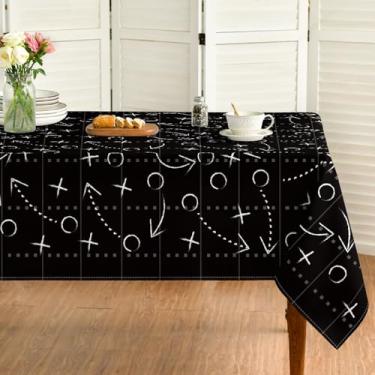 Imagem de Horaldaily Toalha de mesa retangular de futebol americano, 152 x 264 cm, toalha de mesa preta com tema de bola de pé, lavável para festa de aniversário e dia de jogo