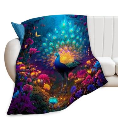 Imagem de Cobertor de pavão fantasia cobertor animal presentes para meninas meninos crianças amantes de pavão macio aconchegante pelúcia de lã para sofá cama 127 x 101 cm