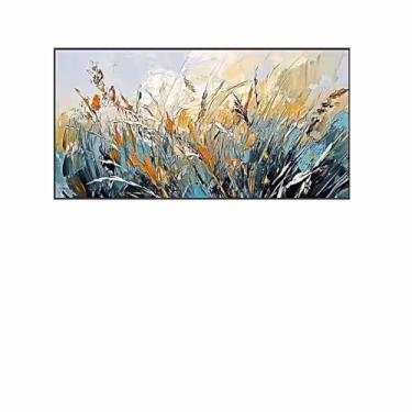 Imagem de PHWWDSUQA Arte de parede abstrata texturizada, decoração de parede azul marrom, para sala de estar, impressões de parede em tela, quarto, cozinha, escritório, casa, decoração de parede 50 x 100 cm sem