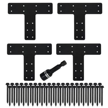 Imagem de Enprotty Suporte Para Poste Em T, 4 Peças - Placa Plana De Reparo 12 X 10'' Madeira Serrada 4, 6 6, Suportes Pérgola Resistentes Com Revestimento Pó Preto, Viga, Conectores Parafusos