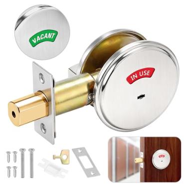 Imagem de Aglehome Fechadura de banheiro com indicador de ocupação, trava de banheiro ocupada vazia, fechadura comercial em uso/vazio, trava indicadora de privacidade ANSI grau 2 para banheiros, cromado