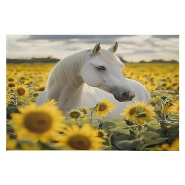 Imagem de Tapete de área 60 x 90 cm, macio, lavável, antiderrapante, com suporte de borracha, cavalo, girassóis, tapetes para sala de estar, quarto, decoração de casa