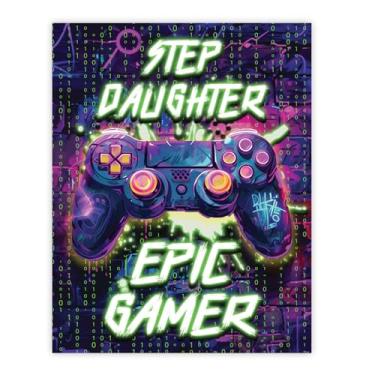 Imagem de Stuff4 Pôster de aniversário Step Daughter sem moldura - Epic Gamer - Presentes exclusivos de feliz aniversário para enteada da mamãe, decoração de aniversário de 20 x 25 cm