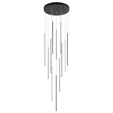 Imagem de Lustre moderno de LED com luminárias pendentes agrupadas - Preto, 12 lâmpadas, regulável, para pé-direito alto, lustre grande para loft, casa, sala de estar, escadas e hall de entrada.
