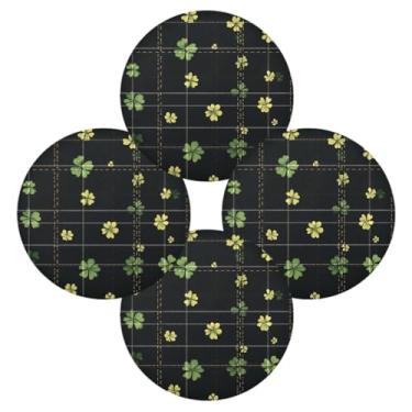 Imagem de Wassud Jogo americano conjunto de 4 tapetes de mesa redondos com estampa xadrez verde para cozinha e jantar tapetes laváveis resistentes ao calor decoração de mesa 39 cm