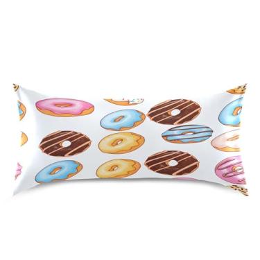 Imagem de xigua Fronha de cetim Donuts para cabelo e pele lavável à máquina, antiderrapante, refrescante, travesseiro, cama king size com fecho de envelope, 50,8 cm x 101,6 cm