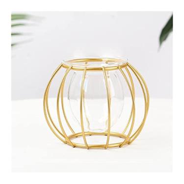 Imagem de YYBOES Vasos para decoração de casa nórdico simples vaso de vidro dourado hidropônico vaso de flores ferro tubo de teste de vidro geométrico suporte de plantas de metal decoração moderna para casa