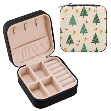 Imagem de Wassud Caixa de joias de viagem de árvore de Natal para mulheres, meninas, senhoras, noiva, mini organizador de joias de couro PU, caixa quadrada de armazenamento de joias para brincos, anéis, colar