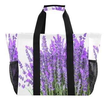 Imagem de Kigai Sacolas de supermercado reutilizáveis, flores de lavanda grande, sacola de compras resistente à água, bolsa de piscina dobrável para roupas, sapatos e piqueniques