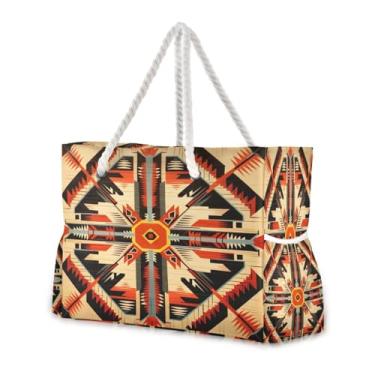 Imagem de Wassud Bolsa de praia abstrata com design de flecha grande, bolsa de praia para mulheres, impermeável, à prova de areia, bolsa de viagem com zíper e bolso para piscina, academia, acampamento