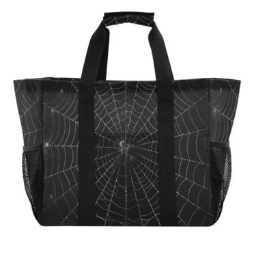 Imagem de Wassud Spiders Webs Sacolas de mercearia reutilizáveis grande bolsa organizadora de lona impermeável para praia, piquenique, lavanderia, viagem