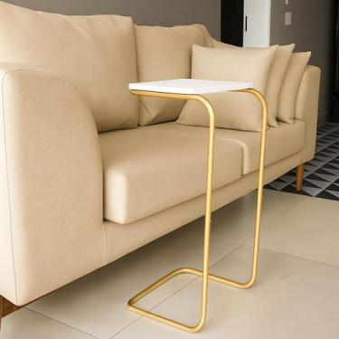 Imagem de Mesa Lateral Tampo Branco Multiuso para Sofá Base Metálica J01 - D'Ros