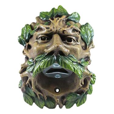 Imagem de Ebros Forest Tree Spirit Horned God Celtic Greenman Wrapped In Leaf Folhagem Cerveja Abridor de Garrafas Estatueta 15 cm H Montado na Parede Fantasia Decoração Escultura (Verde Pintado à Mão)