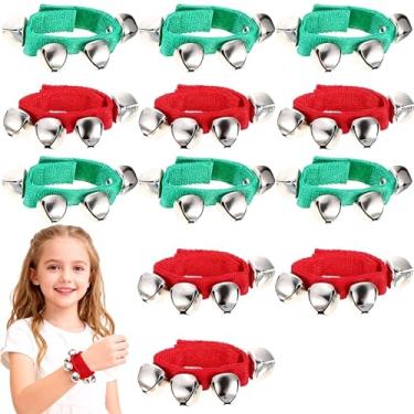 Imagem de 12 sinos de pulso ajustáveis de Natal, sinos de tornozelo vibrantes para festas, dança e educação infantil, instrumentos musicais leves e flexíveis