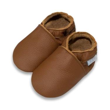 Imagem de Basrakids Sapatos De Couro Para Bebês, Mocassins, Pantufas Sola Macia, Antiderrapantes, Berço Crianças Pequenas, Meninos E Meninas, Marrom (Gg, 18-24 Meses)