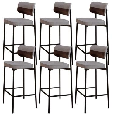 Imagem de Kit 06 Banquetas Alta Bar Cozinha Sala De Jantar Aço Preto Kaira C01 Linho Cinza Courino Café - Lyam Decor
