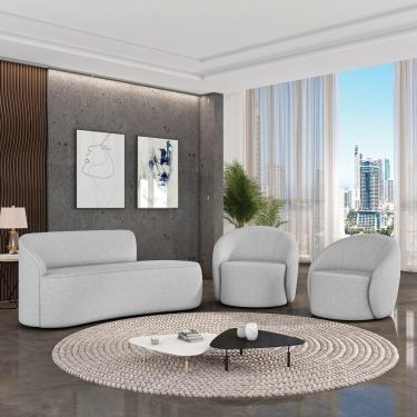 Imagem de Sofá 3 Lugares Orgânico 160cm Morgan E 2 Poltronas Lua Linho Cinza