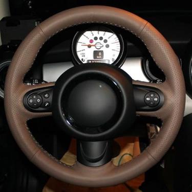 Imagem de Capa Para Volante de Carro em Couro Revestimento Costurada (Marrom)