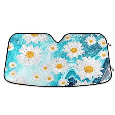 Imagem de Ocean Art Viseira de sol de luxo natural para para-brisas de carro, proteção solar de carro, proteção UV persiana dobrável para janela de carro, acessórios de janela de carro